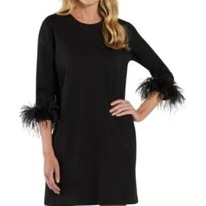 NWT Jude Connally Franca Ponte Black Feather Cuff Cocktail Dress    Size S